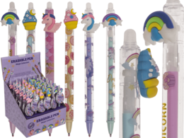  Colorful erasable pens with magical unicorn, rainbow, and whimsical character designs.