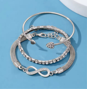 HEART KLANG Silver Tone Cubic Zirconia Bracelet Set
