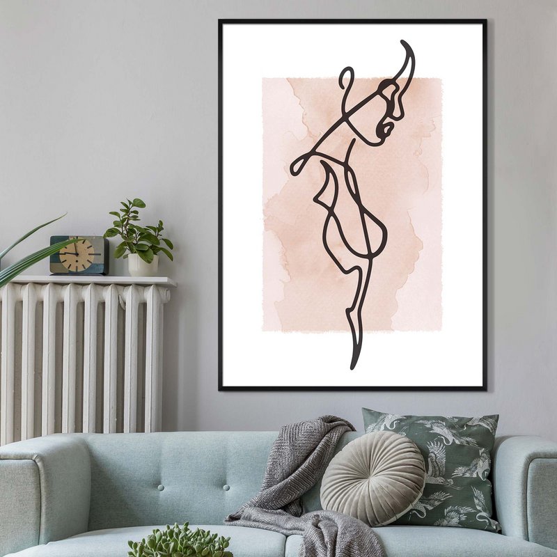 Kvinde sidestudie Line Art akvarel print