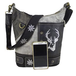 Domelo traditional bag. Women's shoulder bag. Dirndl shoulder bag made of canvas and leather. Handbag in traditional style with deer edelweiss print. Crossbody bag for women as Oktoberfest accessories.