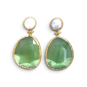 Oorbel Twin Glow - Lichtgroen, Parel