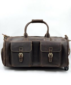 Handmade Oiled Leather Wardrobe Duffle – Artisan 60cm Rolling Garment Bag with Dedicated Shoe Compartment
