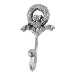 Decorative metal hook with a floral design, suitable for hanging garlands or other lightweight items.