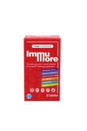  Red multivitamin supplement tablets, immune support formula, health wellness product packaging.