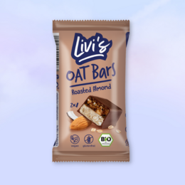 Organic oat bars with roasted almonds, a healthy snack made with natural ingredients.