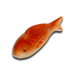 Porcelain gold fish statue, decorative figurine in orange color with a fish-like shape.
