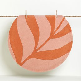 Wool Rug Round 120 cm Leaf Coral