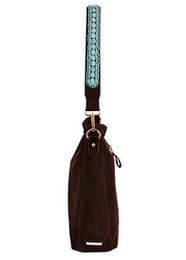 SAC BOHO IBIZA - Bandoulière aigue-marine (70cm) + Sac en daim (Cacao)