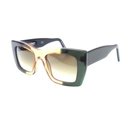 Rectangular sunglasses in a dark green and translucent frame with a gradient lens.