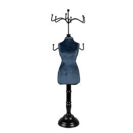 Turquoise and black jewelry stand with a mannequin-like shape, suitable for displaying and organizing necklaces, bracelets, and other accessories.