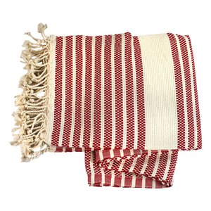 Handdoek fouta rood-beige gestreept katoen