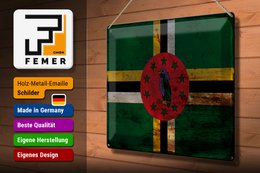 Blechschild Flagge Dominica 40x30cm Flag of Dominica Rost