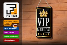 Targa in metallo con scritta "VIP in pensione" 12x18 cm (b/n) decorazione