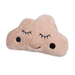 Soft, plush decorative pillow in the shape of a cloud with a cute, smiling face. Available in white, light grey, and rose colors. Measures approximately 46 x 30 cm.