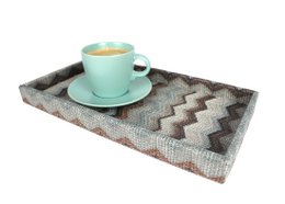  Rectangular gray and white zigzag patterned artificial leather cosmetic tray