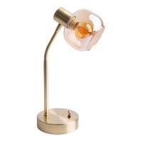 Tischleuchte "LIBBY", klassische Tischlampe aus messingfarbenem Metall und getöntem Glas in Amber, mit E14-Fassung, für Esszimmer, Wohnzimmer, Diele oder Büro, 34 cm hoch