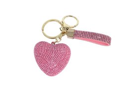  Pink glittery heart keychain with tassel, sparkly rhinestone embellished charm accessory