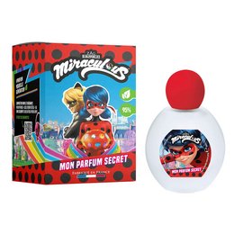 Miraculous - Eau de Toilette 30ml, a floral, fruity, and sweet fragrance with notes of apple, jasmine, and vanilla. Packaged in a colorful, cartoon-inspired design.