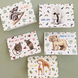 10 tarjetas de felicitación Take Care - juego con sobre incluido - tarjetas dobladas en una caja - formato A6 - ilustraciones pintadas por Mies