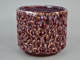  Aubergine ceramic planter, textured floral relief pattern, cylindrical shape, glazed finish, 17cm diameter