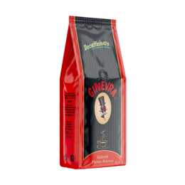 Decaffeinated 250g coffee beans in a red and black package. The package features the brand name "Koffeinetto" and a logo.