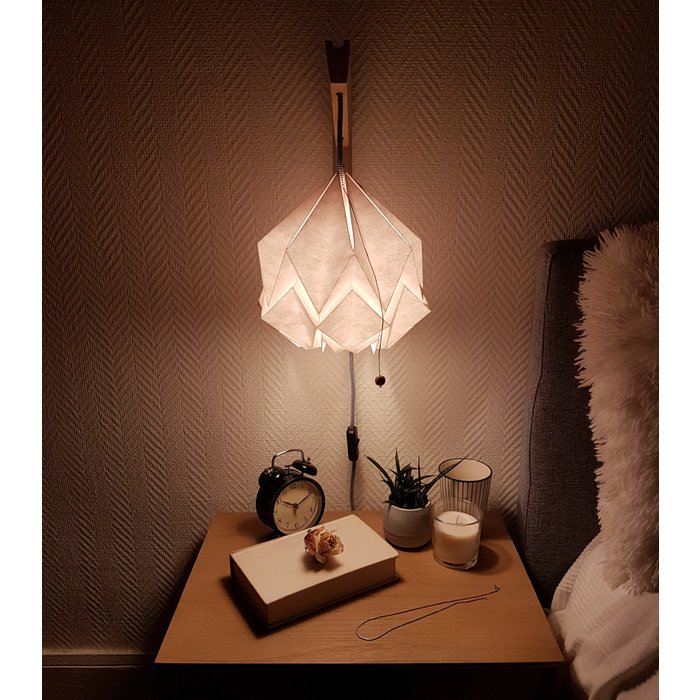 Wooden wall light and Origami Design paper pendant light