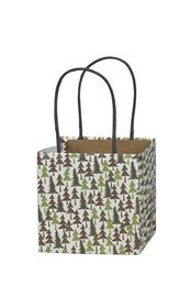  "Paper bag gift bag with tree forest pattern design, handles, square shape"