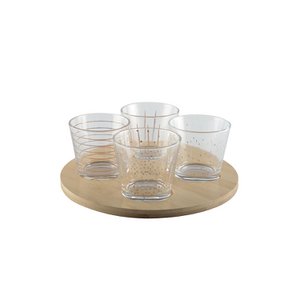 Gouden bekers met houten lade - veel van 4