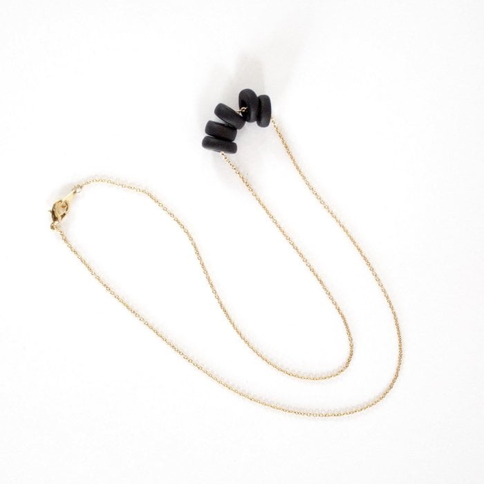 Gold Necklace - Black Disk Beads