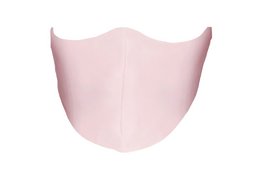 A soft, pink silk face covering with a curved, protective design.