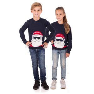 Weihnachtspullover Kinder - Weihnachtsmann Navy