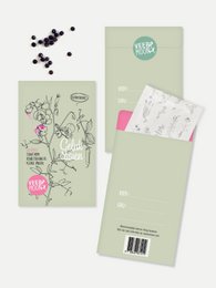 Flower seeds 'Sowing happiness' - colorful floral illustration on seed packet, featuring various flowers and plants in a whimsical, hand-drawn style.