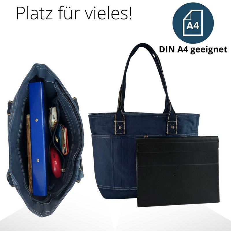 Domelo shopper i voksbehandlet lærred til kvinder. Vandafvisende håndtaske. Vegansk skuldertaske. Monokrom dametaske, der passer til A4