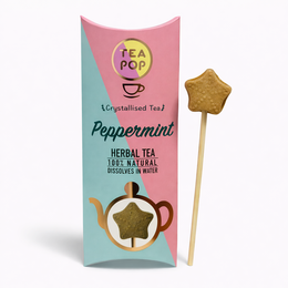 Lemon ginger tea on-a-stick, 100% natural, 20 sticks per tray, dissolves in water. Gourmet tea with natural flavors.