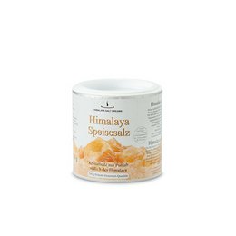 Cardboard box containing table salt with orange color, approximately 0.5-1 mm in size, from the Himalaya Spice Salt category.