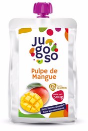Mango pulp in a 500g pouch. Contains natural mango puree with no added sugar or preservatives. Suitable for a healthy snack or smoothie ingredient.