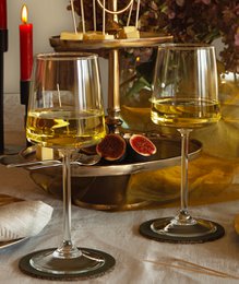  "Clear glass white wine glasses, set of two, tall stemmed goblets, transparent elegant drinkware"