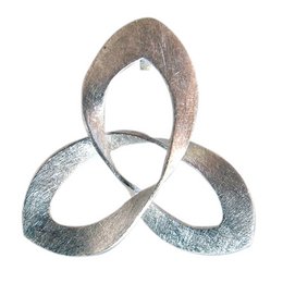  A silver-colored abstract pendant with a twisted, looped design.