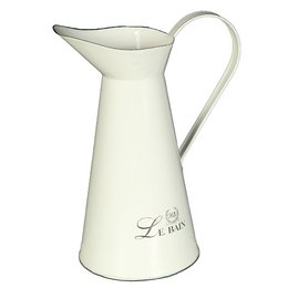 "Enamel pitcher, 26 cm, decorative object with a classic, rustic style. Features a white enamel finish and a simple, elegant design."