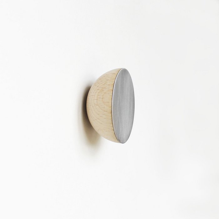 Round Beech Wood & Aluminium Wall Hook / Knob