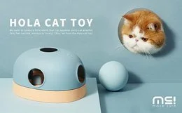 A 3-in-1 interactive cat toy with a food maze, available in blue, purple, and green colors. The toy is designed to be tidy and mess-free, providing entertainment and mental stimulation for cats.