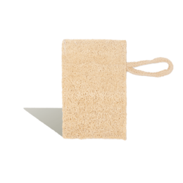 Set of 4 natural loofah sponges for kitchen use. Rectangular shape, beige color, textured surface.