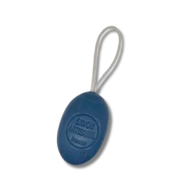 Oval-shaped soap on a marine rope, 200g. Made of natural ingredients. Navy blue color.