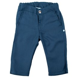  Navy blue kids pants with an elastic waistband and button closure. Suitable for casual wear.