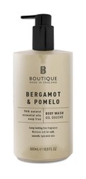 Boutique Bergamot & Pomelo Body Wash, a luxurious 500ml body wash with a refreshing citrus scent, featuring bergamot and pomelo notes.