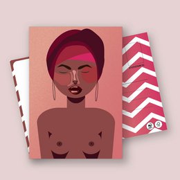 Feminine Power Cards featuring a bold, abstract portrait of a woman with red hair and a powerful expression. The cards celebrate female empowerment and self-expression.