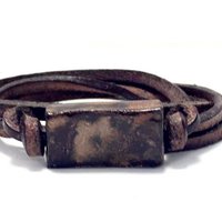 Men's bracelet ceramic block rust brown on leather lace