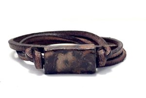 Men's bracelet ceramic block rust brown on leather lace