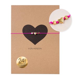 Bracelet on card - heart gold - from hearts - 24K gold-plated pendant - macrame - DIN A6 recycled card