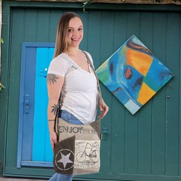 Sunsa skuldertaske til kvinder. Håndtaske lavet af canvas (canvas) & læder. Skuldertaske i vintage stil. Stor crossbody taske til kvinder.